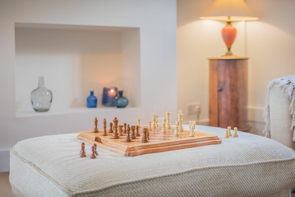 Chess board on a cushion. 