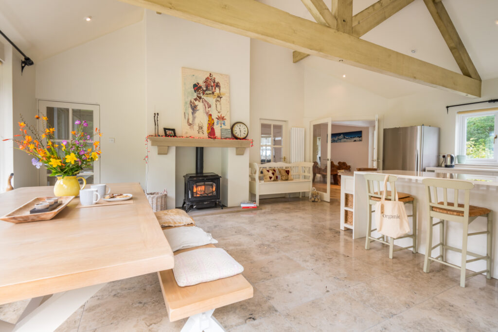 Open kitchen with a natural aesthetic.