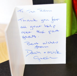 Gratitude card - received at the office of Northwood Milton Keynes