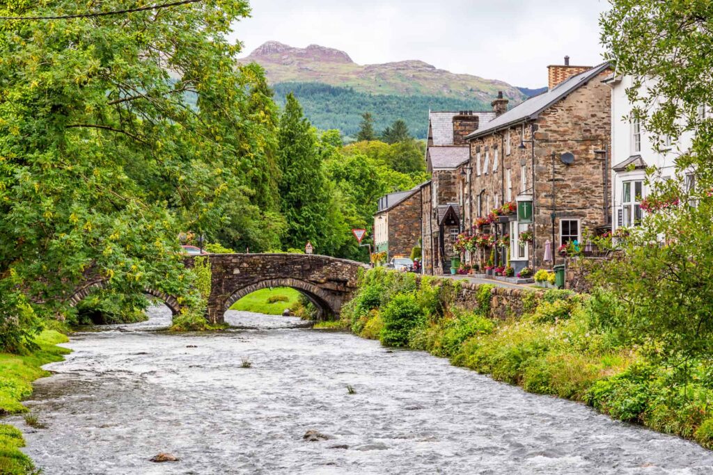 River with Bridge and Houses in Wales