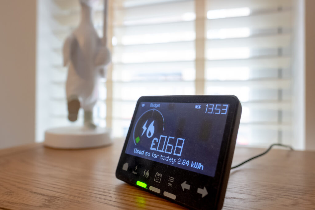 Smart meter on a table in a rented house. 