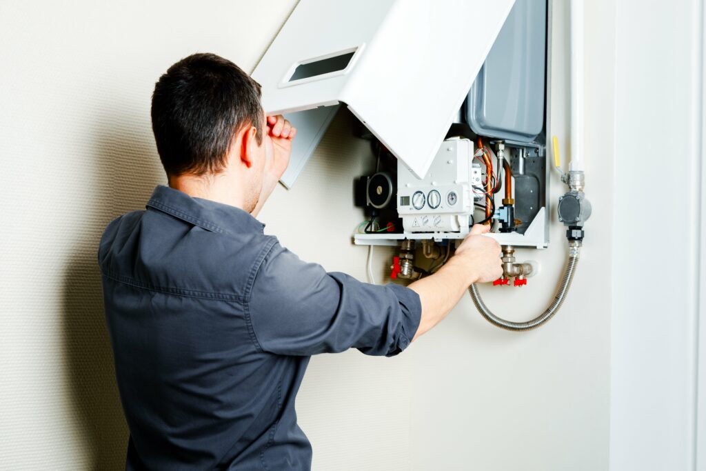 Technician checking the gas installation 