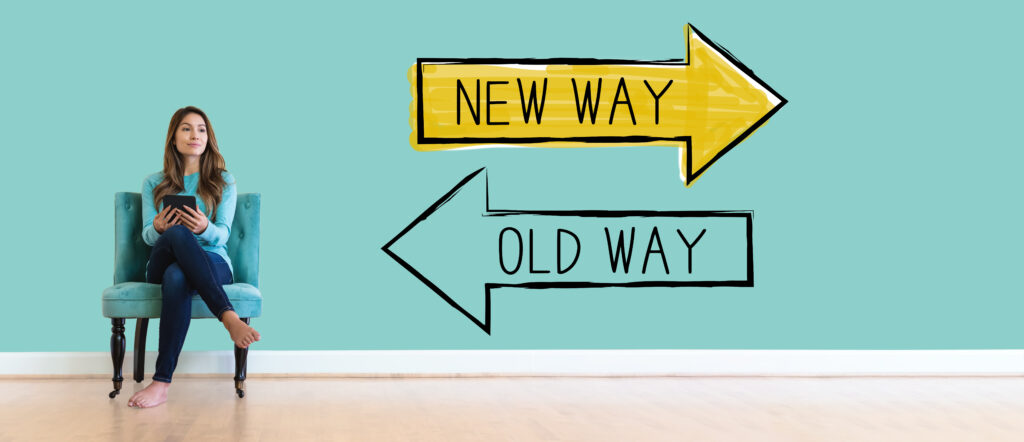 New way and old way signs - credit payment changes.