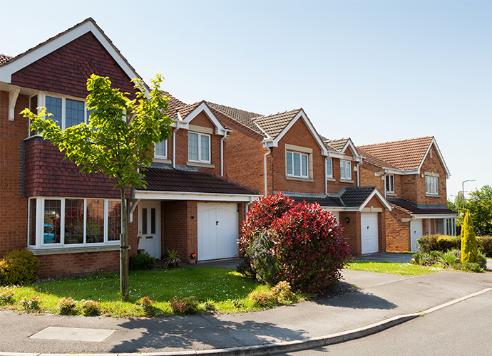 Street view of a few houses.