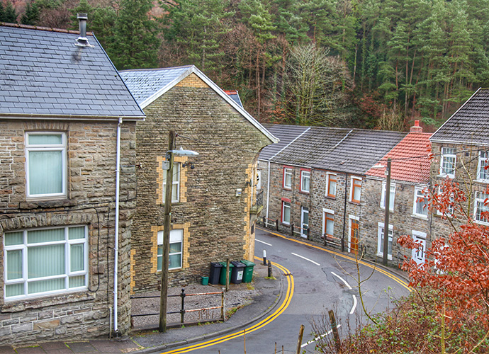Row of terraced houses on a road