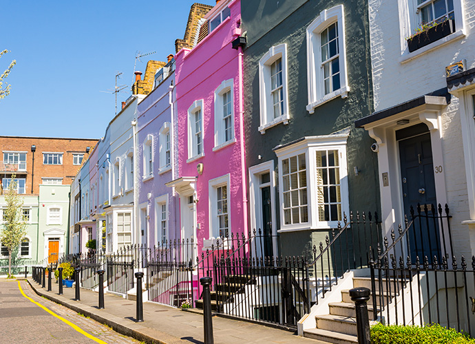 Street with colorful terraced houses