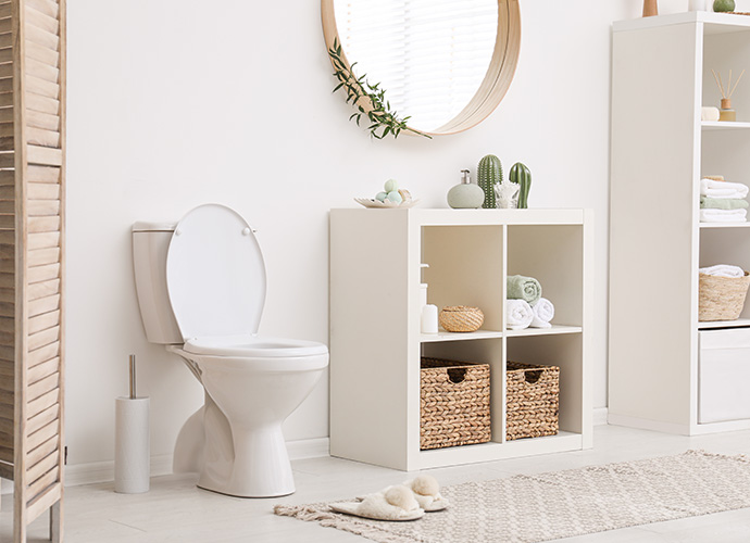 A spacious bathroom with a modern look.