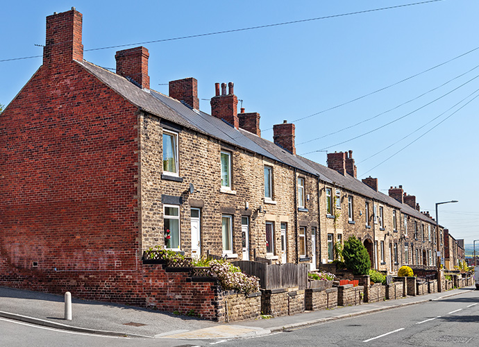 UK street of terraced houses 