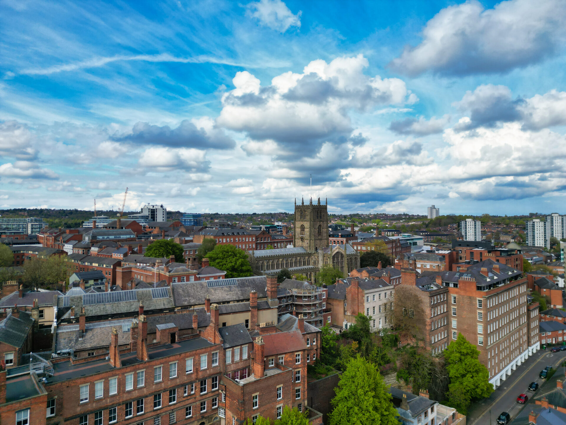 Aerial view of Northampton town with residential housing, representing strong demand for £240k–£260k homes and rising property values