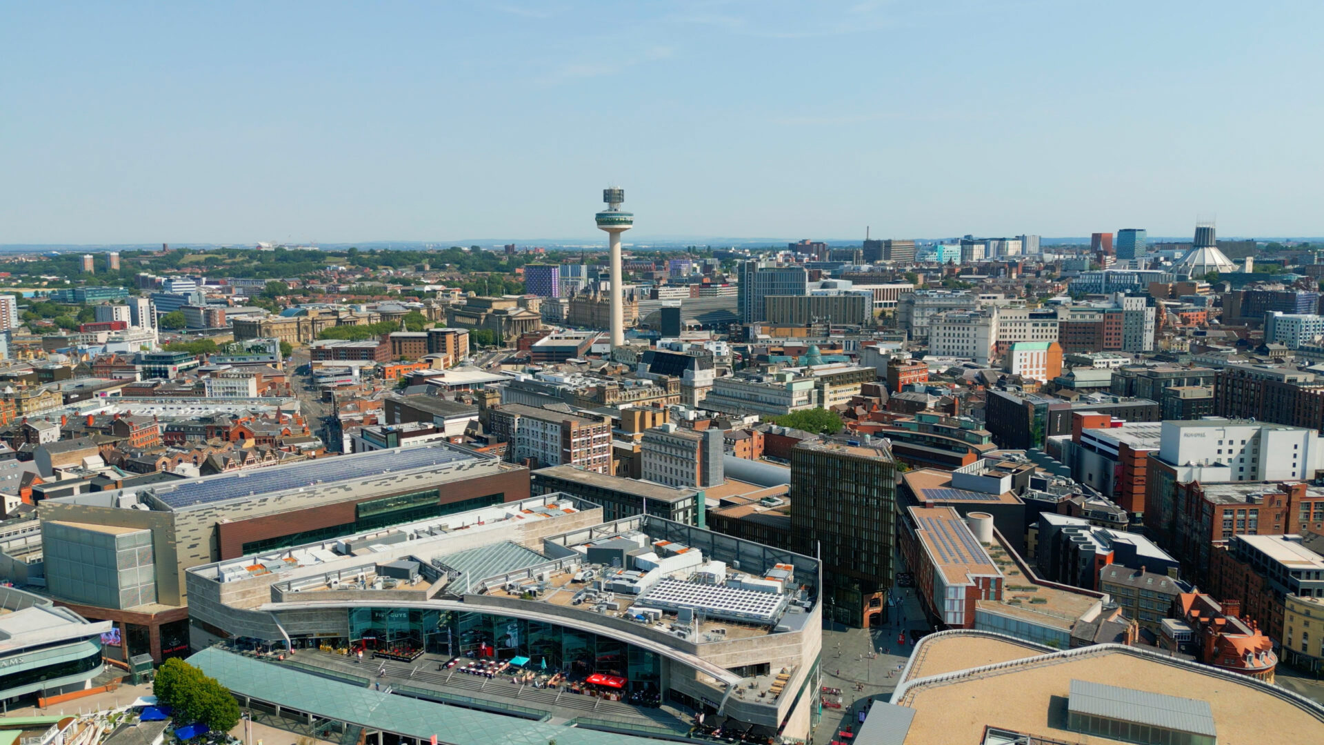 Aerial view of Liverpool showing residential neighbourhoods and popular family rental areas in 2026.