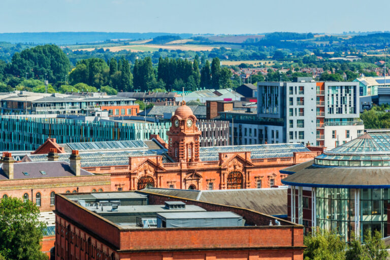 Aerial view of Nottingham city centre showing residential and buy-to-let investment areas in 2026.