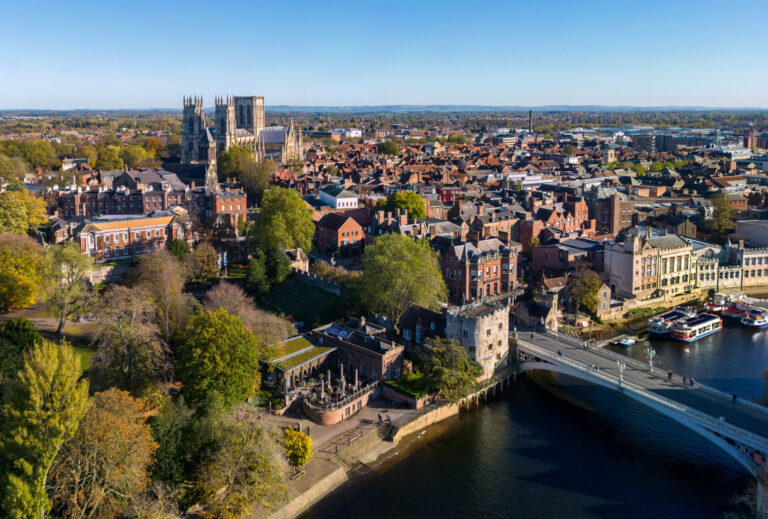 Aerial view of York city centre and surrounding residential neighbourhoods near popular school catchments